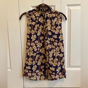 J. Crew Sleeveless Tank Top Floral Blouse with Ruffle Neck Buttons